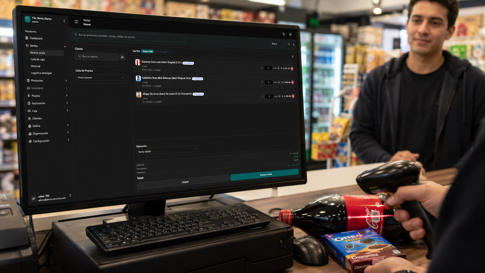 Vista de Clic Ventas, el punto de venta para comercios y kioscos.